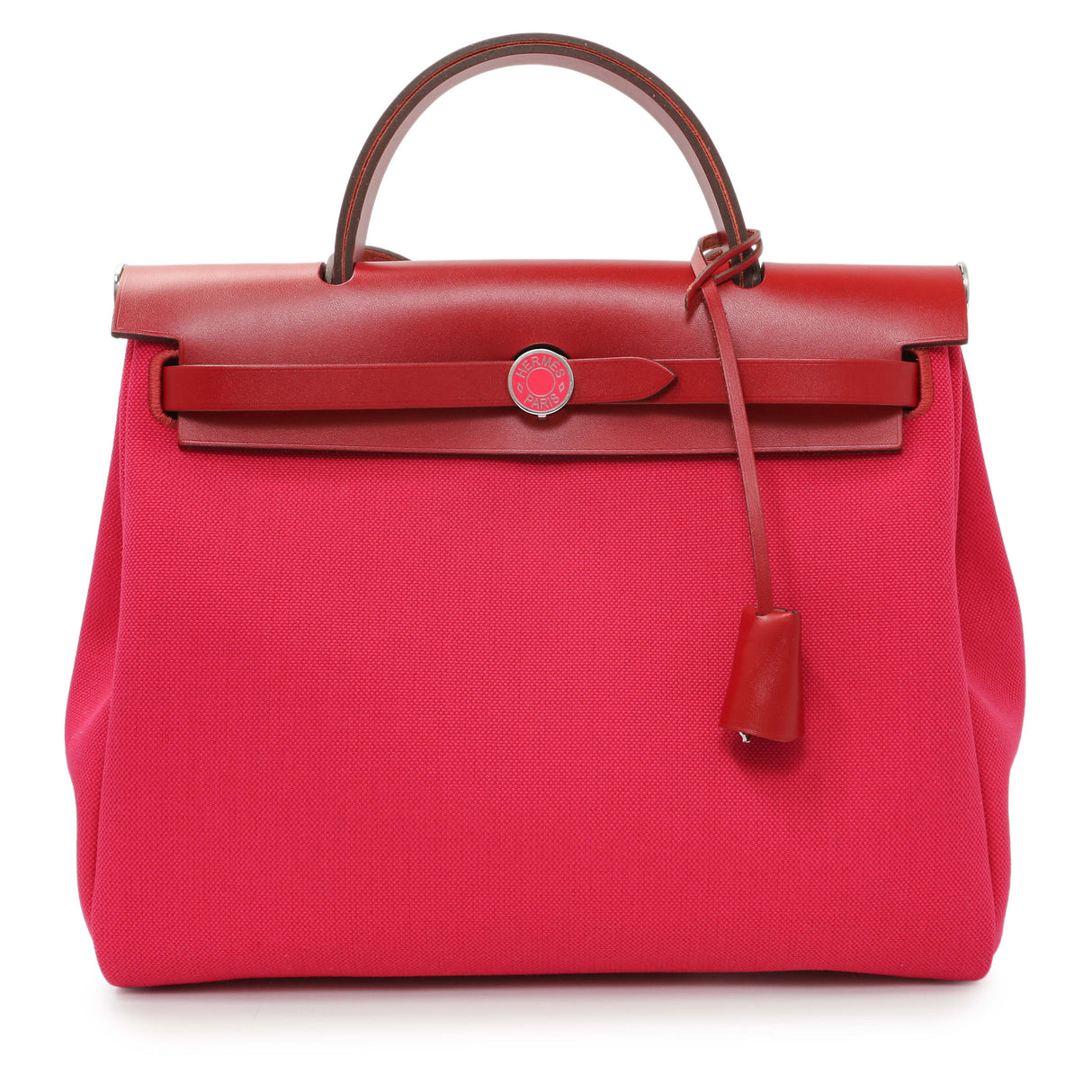 Hermes Rose Mexico Rouge Piment Toile Militaire Vache Hunter Laque Herbag Zip Retourne 31 PM Handbags Hermes