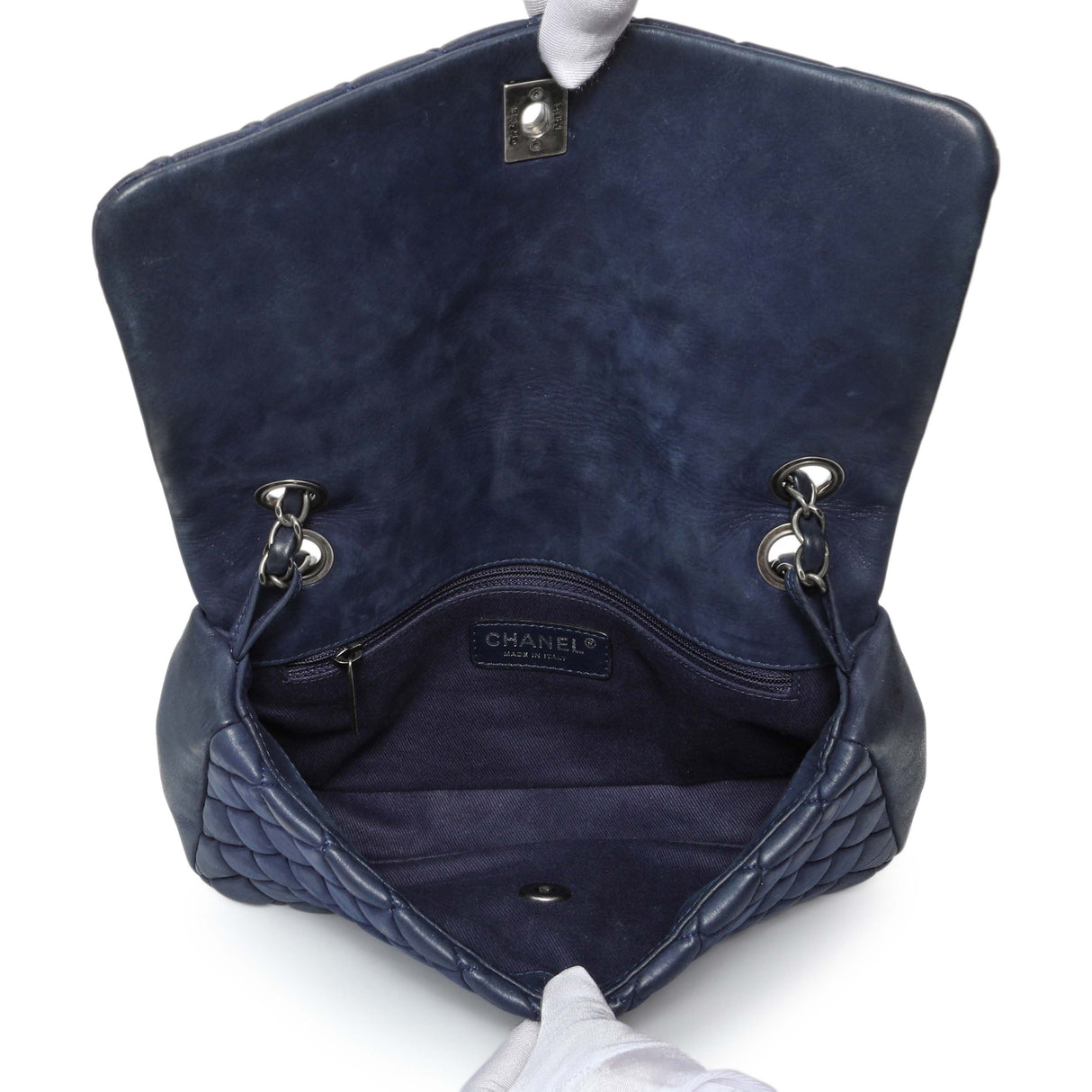 Chanel Blue Iridescent Calfskin Bubble Flap Handbags Chanel