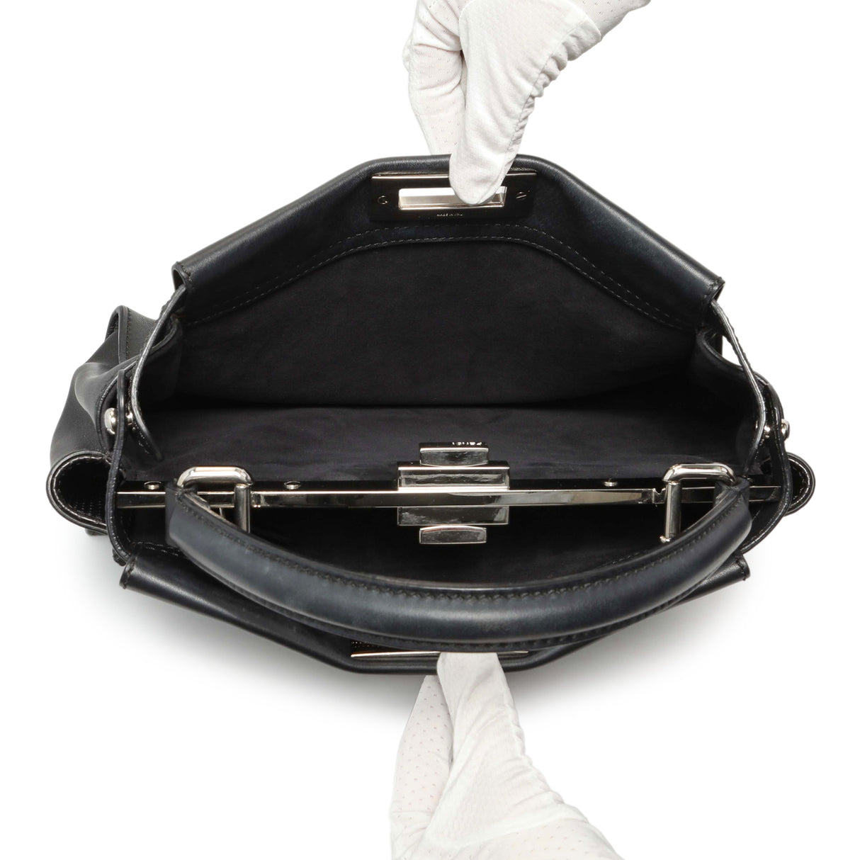 Fendi Black Vitello Seta Snakeskin Crocodile Monster Eyes Medium Peekaboo Iconic Satchel Handbags Fendi