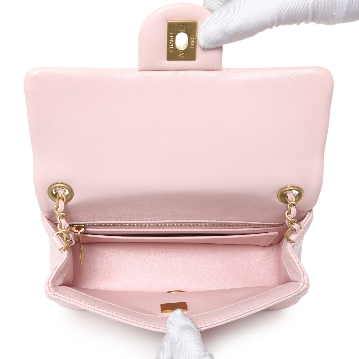 Chanel Light Pink Lambskin Rectangular Pearl Crush Handbags Chanel