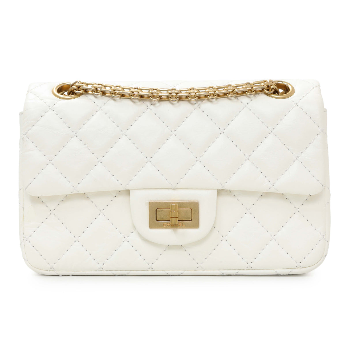 Chanel White Quilted Aged Calfskin 2.55 Reissue Flap 224 Handbags Chanel