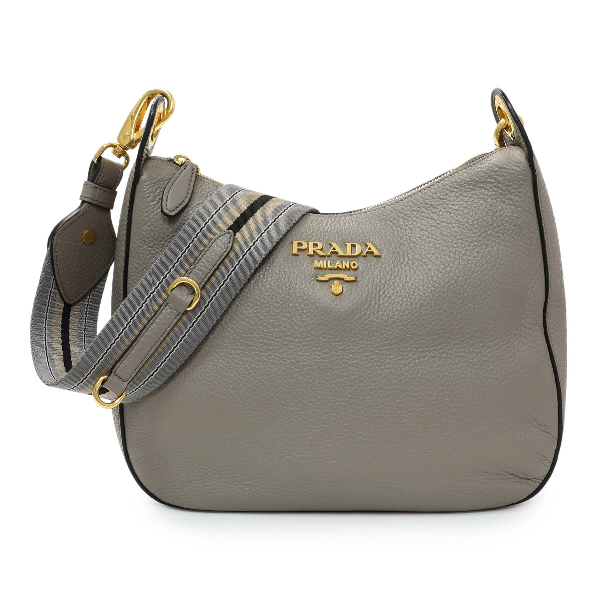 Prada Grey Vitello Phenix Zippered Messenger Hobo