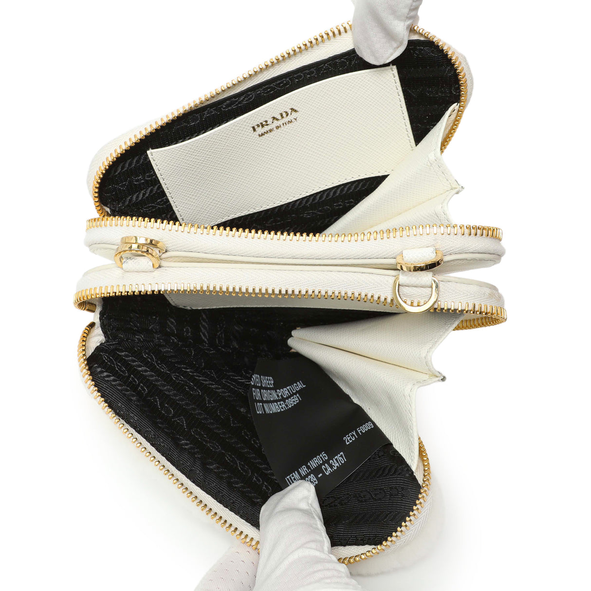 Prada White Shearling Mini Triangle Crossbody Pouch Handbags Prada