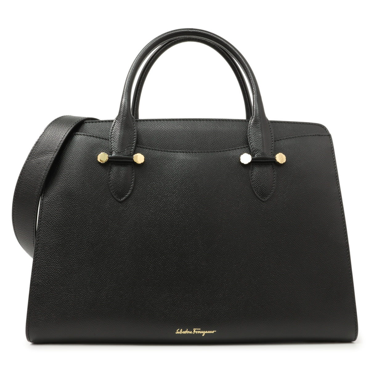 Salvatore Ferragamo Black Hammered Calfskin Today Satchel Handbags Salvatore Ferragamo