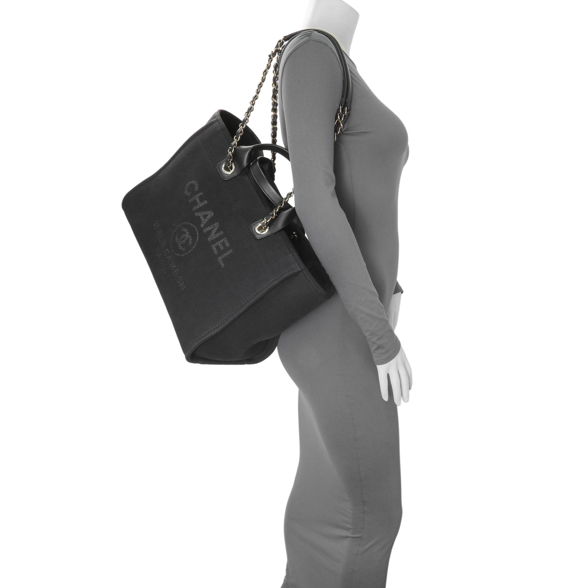 Chanel Black Mixed Fibers Medium Deauville Tote Handbags Modaselle