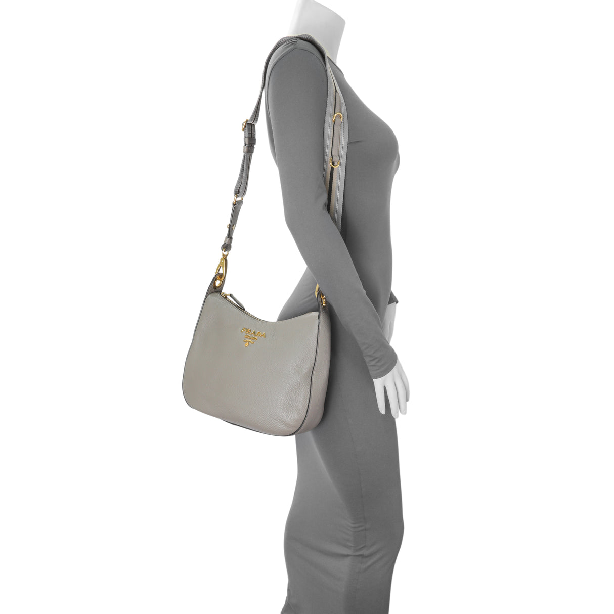 Prada Grey Vitello Phenix Zippered Messenger Hobo Handbags Prada