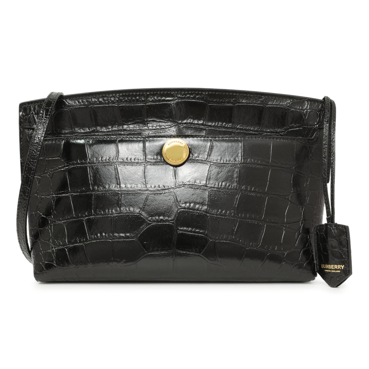 Burberry Black Crocodile Embossed Small Society Clutch Handbags Burberry