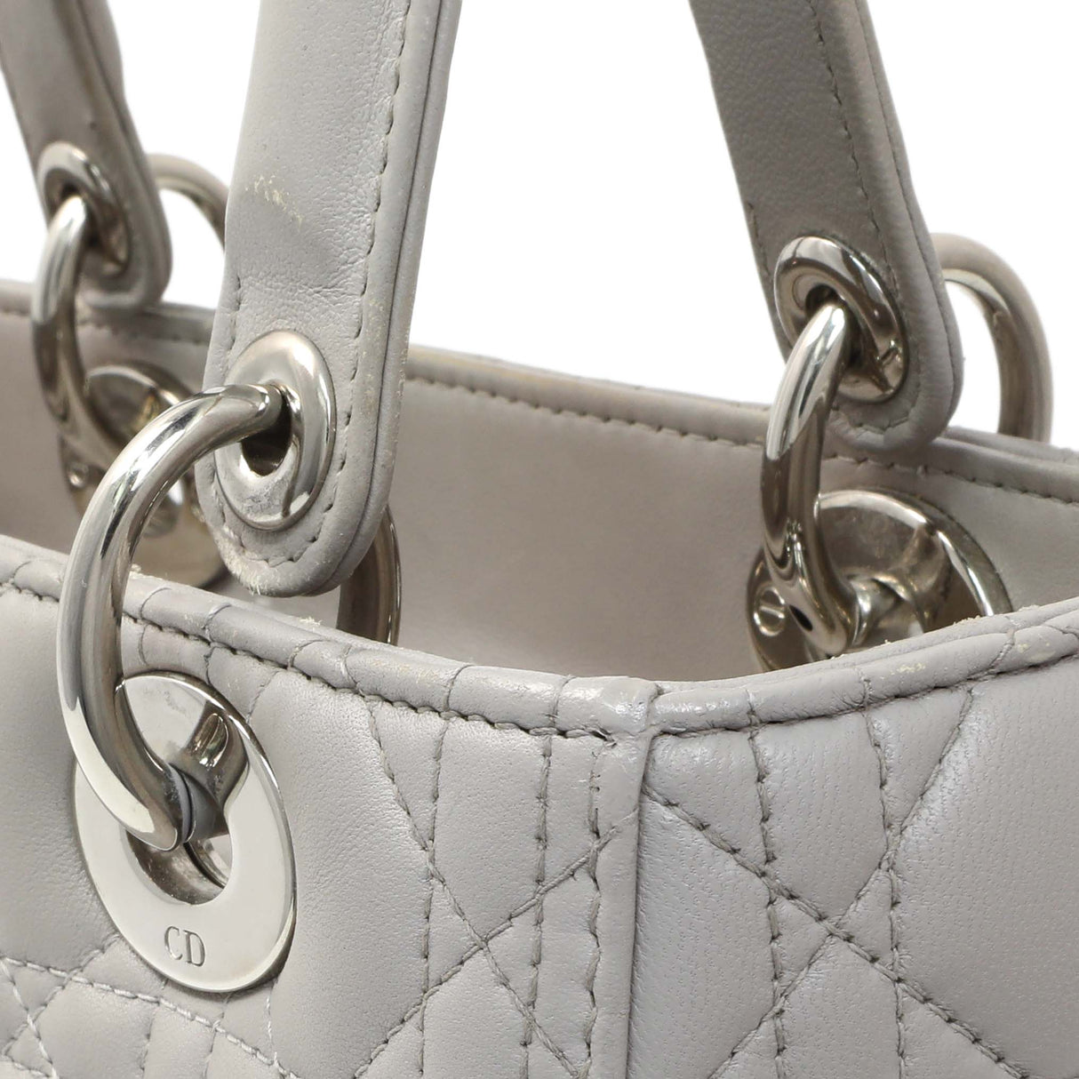 Christian Dior Grey Lambskin Cannage Medium Lady Dior Handbags Christian Dior
