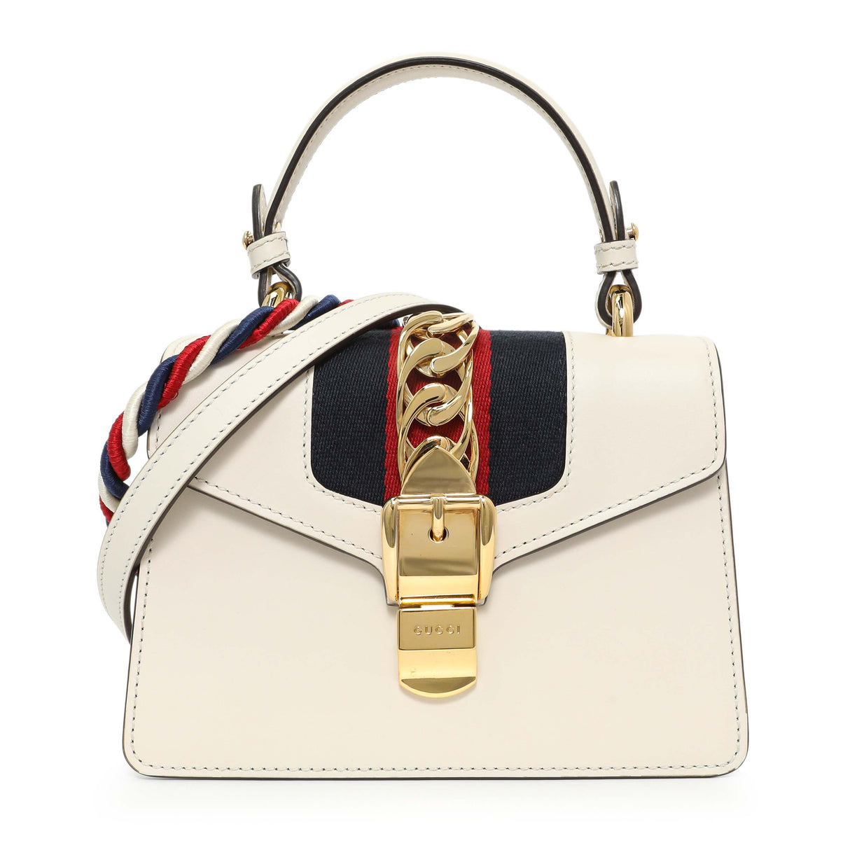 Gucci White Calfskin Mini Sylvie Top Handle Bag Handbags Gucci