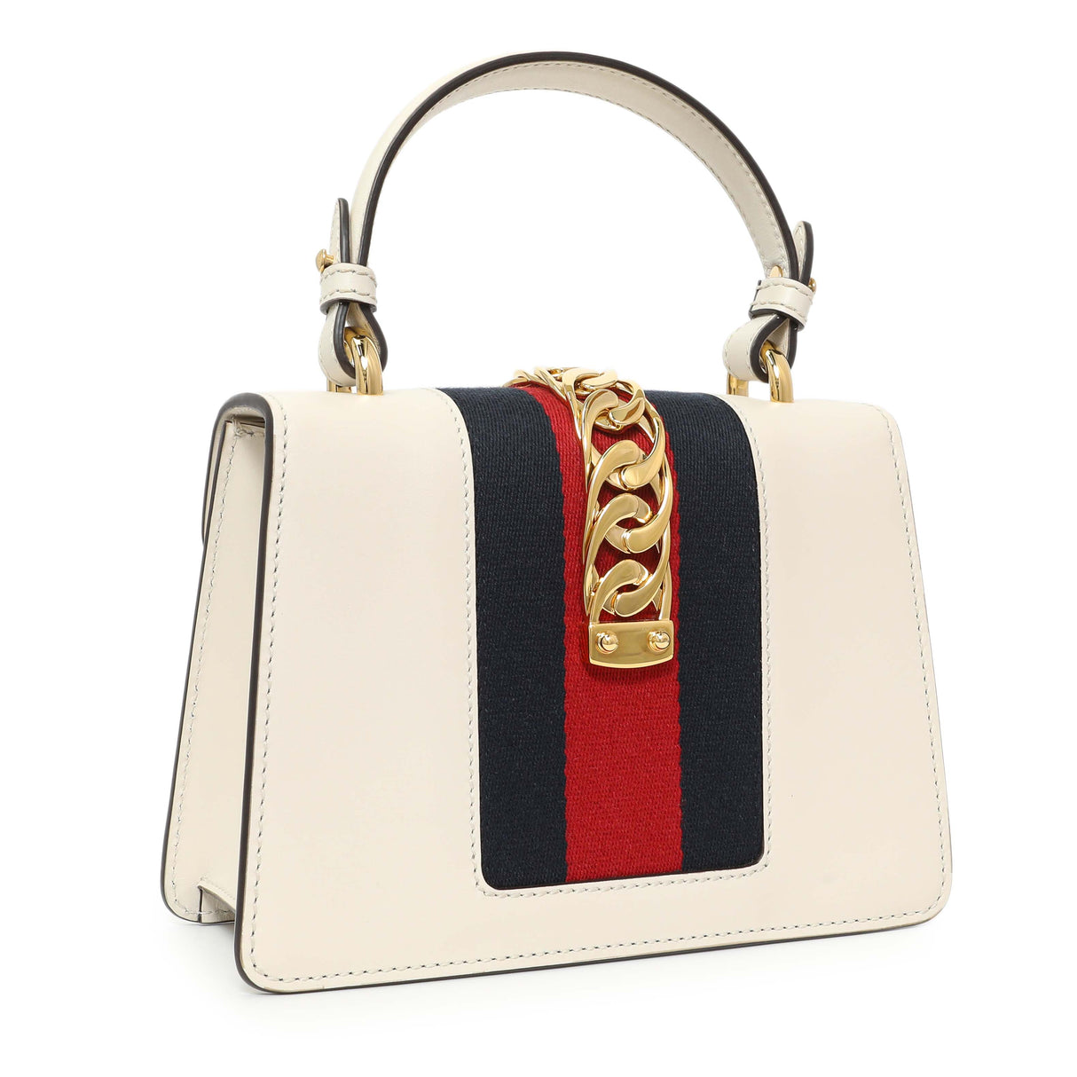Gucci White Calfskin Mini Sylvie Top Handle Bag Handbags Gucci