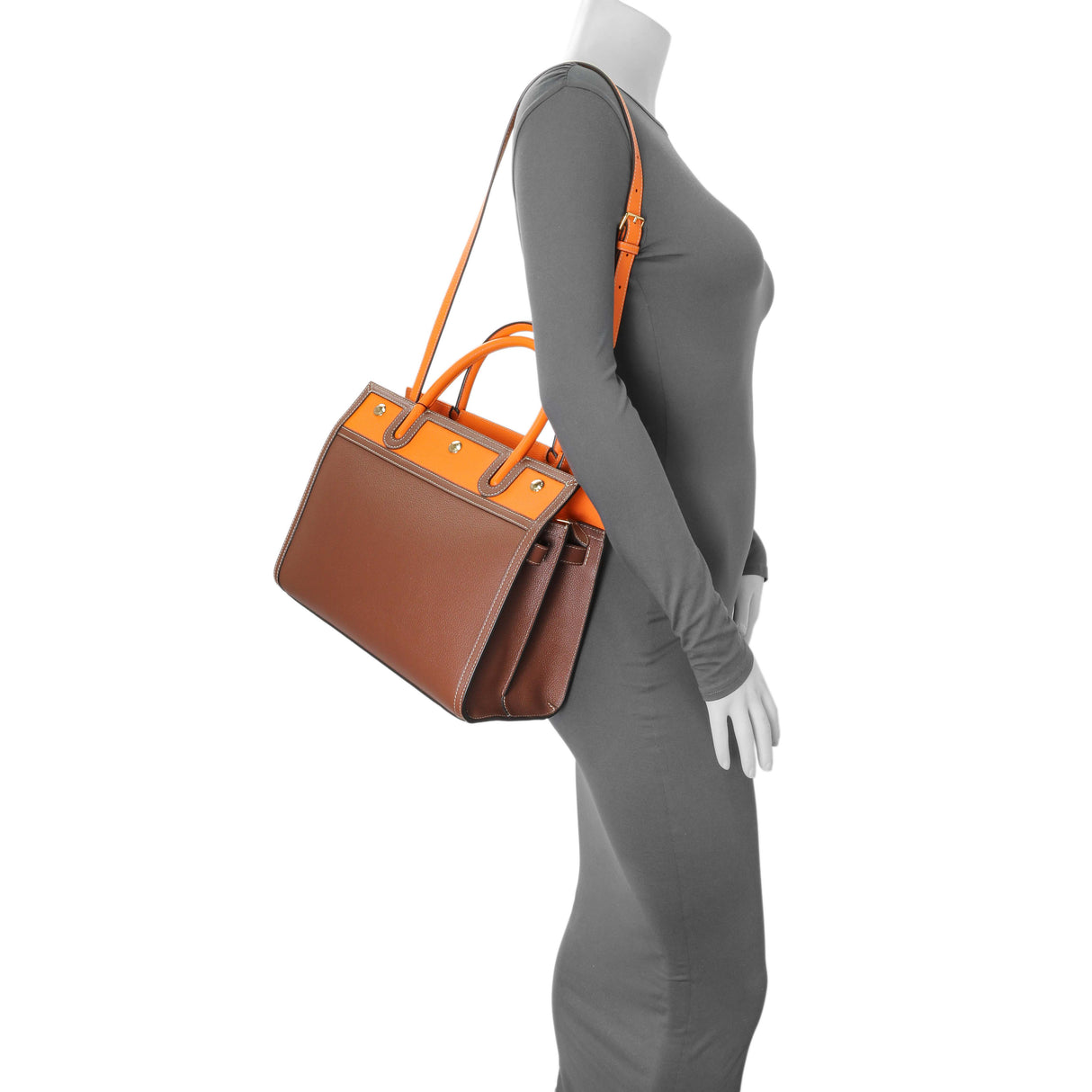 Burberry Brown Orange Calfskin Small Title Bag Handbags Burberry