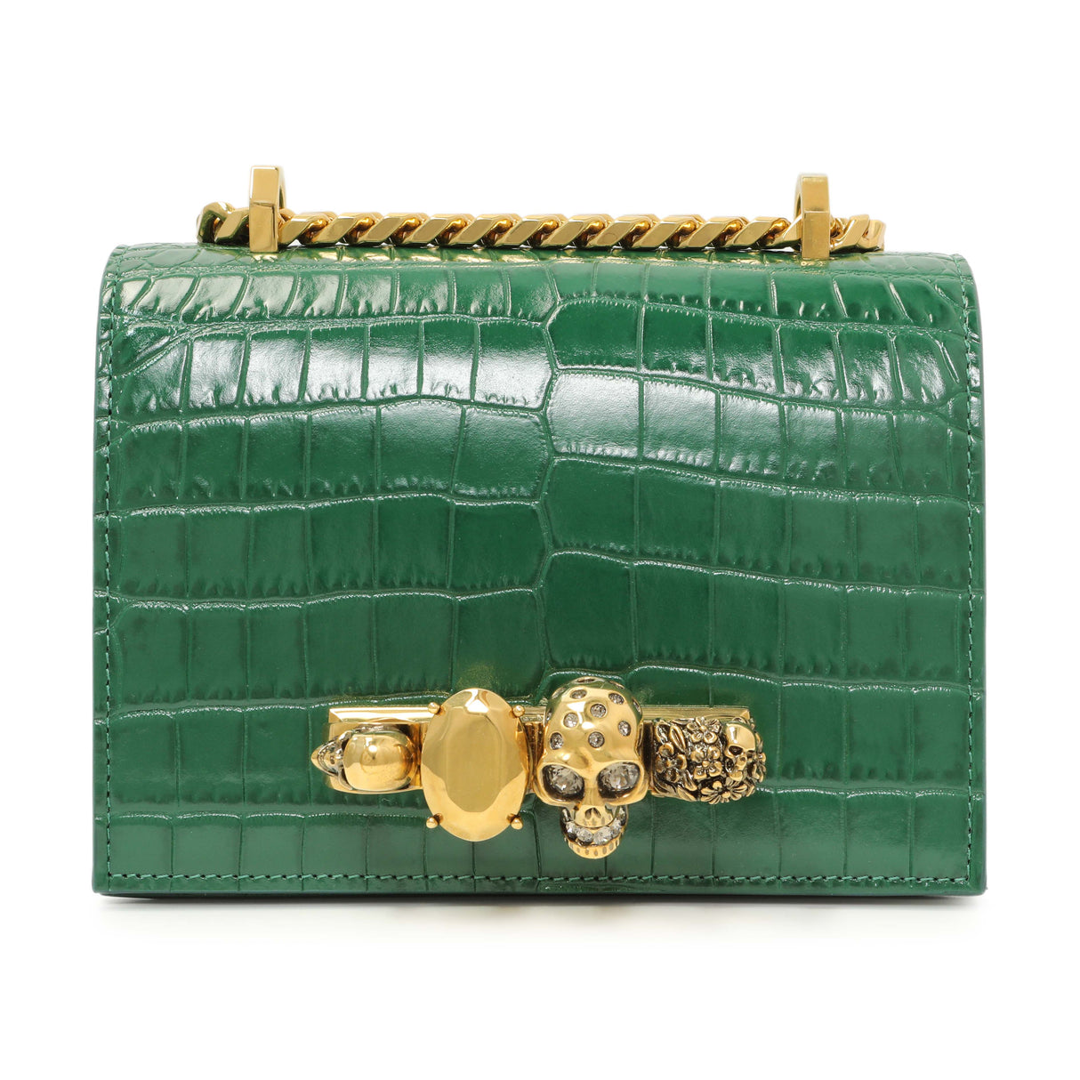 Alexander McQueen Green Crocodile Embossed Calfskin Knuckle Crossbody Handbags Alexander McQueen