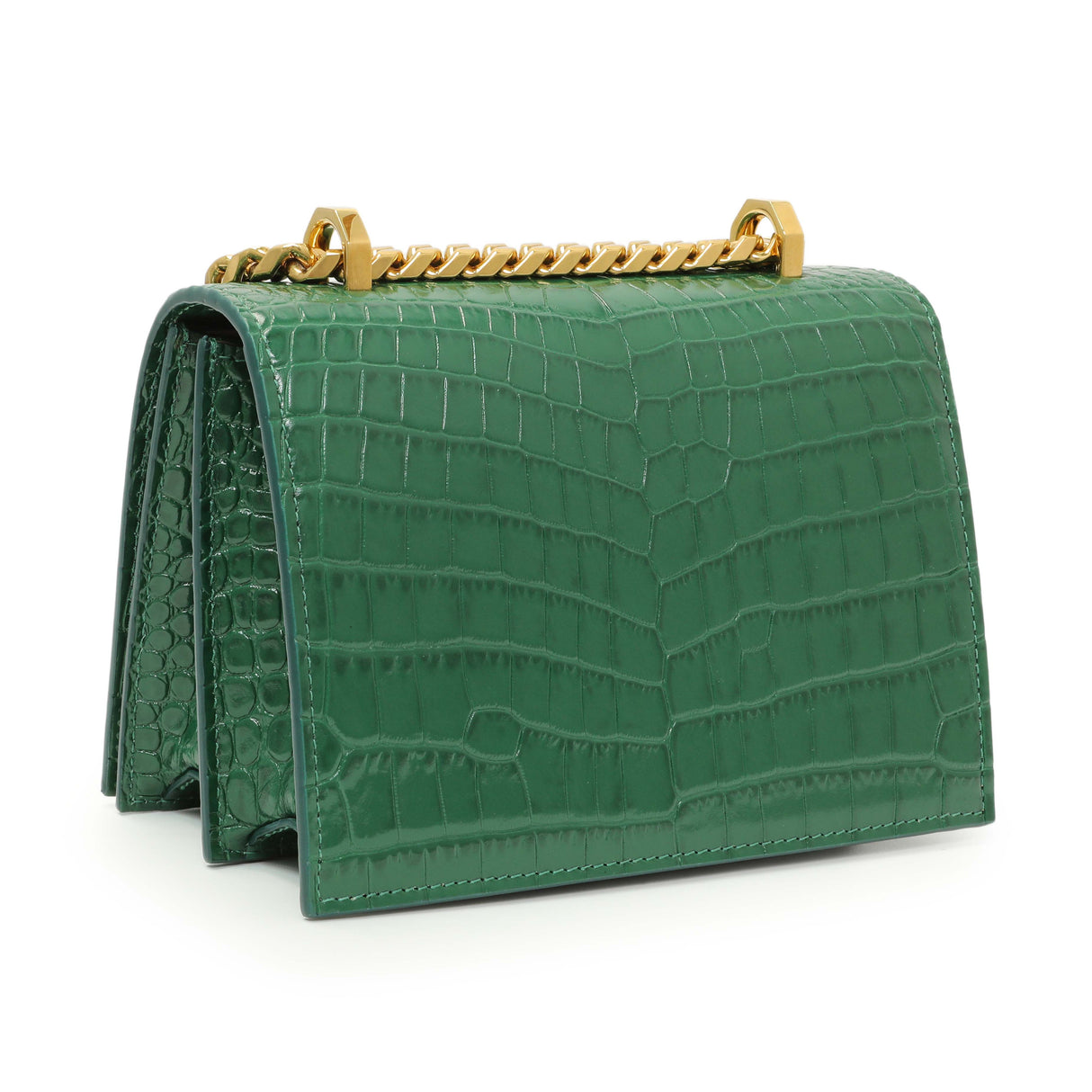 Alexander McQueen Green Crocodile Embossed Calfskin Knuckle Crossbody Handbags Alexander McQueen