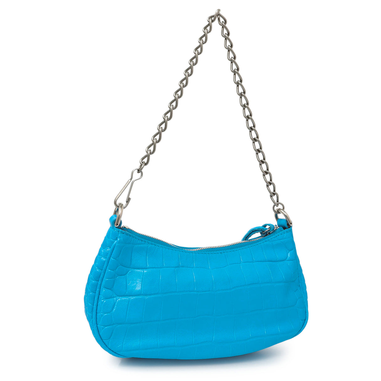 Balenciaga Blue Crocodile Embossed Calfskin Crystal Le Cagole Mini Purse With Chain Handbags Balenciaga