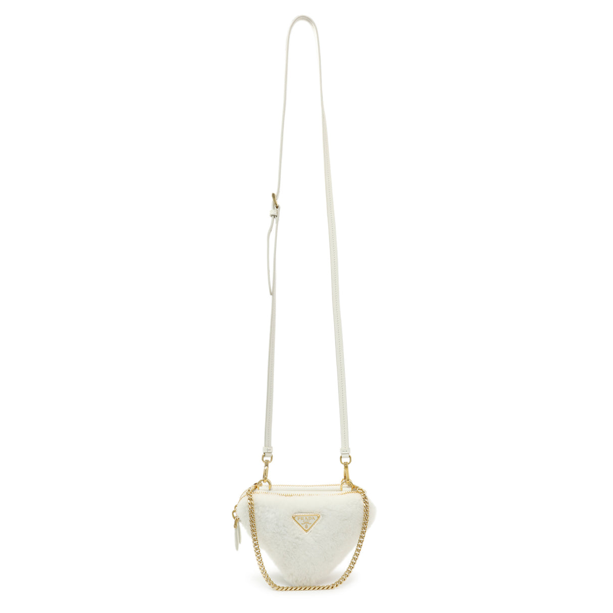 Prada White Shearling Mini Triangle Crossbody Pouch Handbags Prada