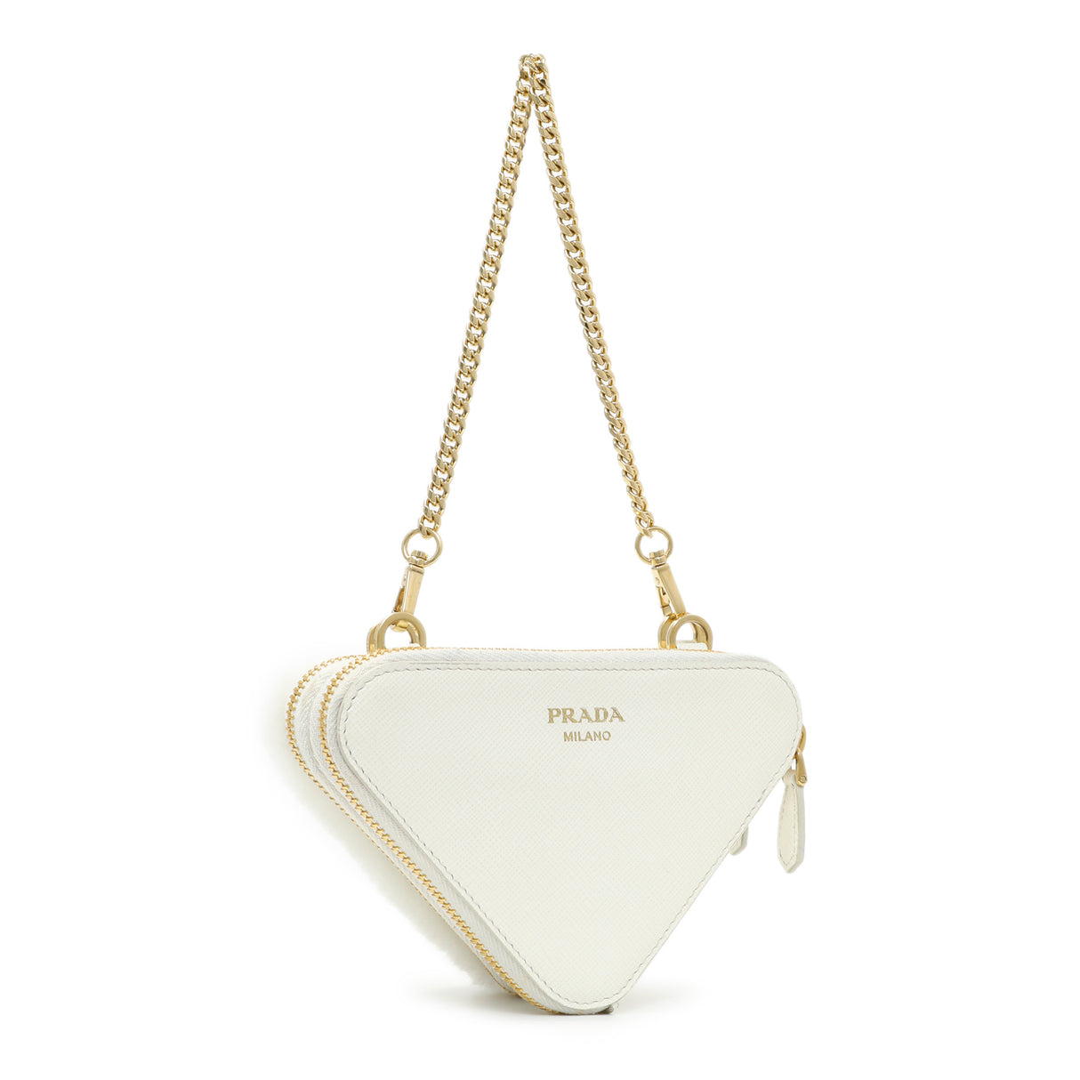 Prada White Shearling Mini Triangle Crossbody Pouch Handbags Prada