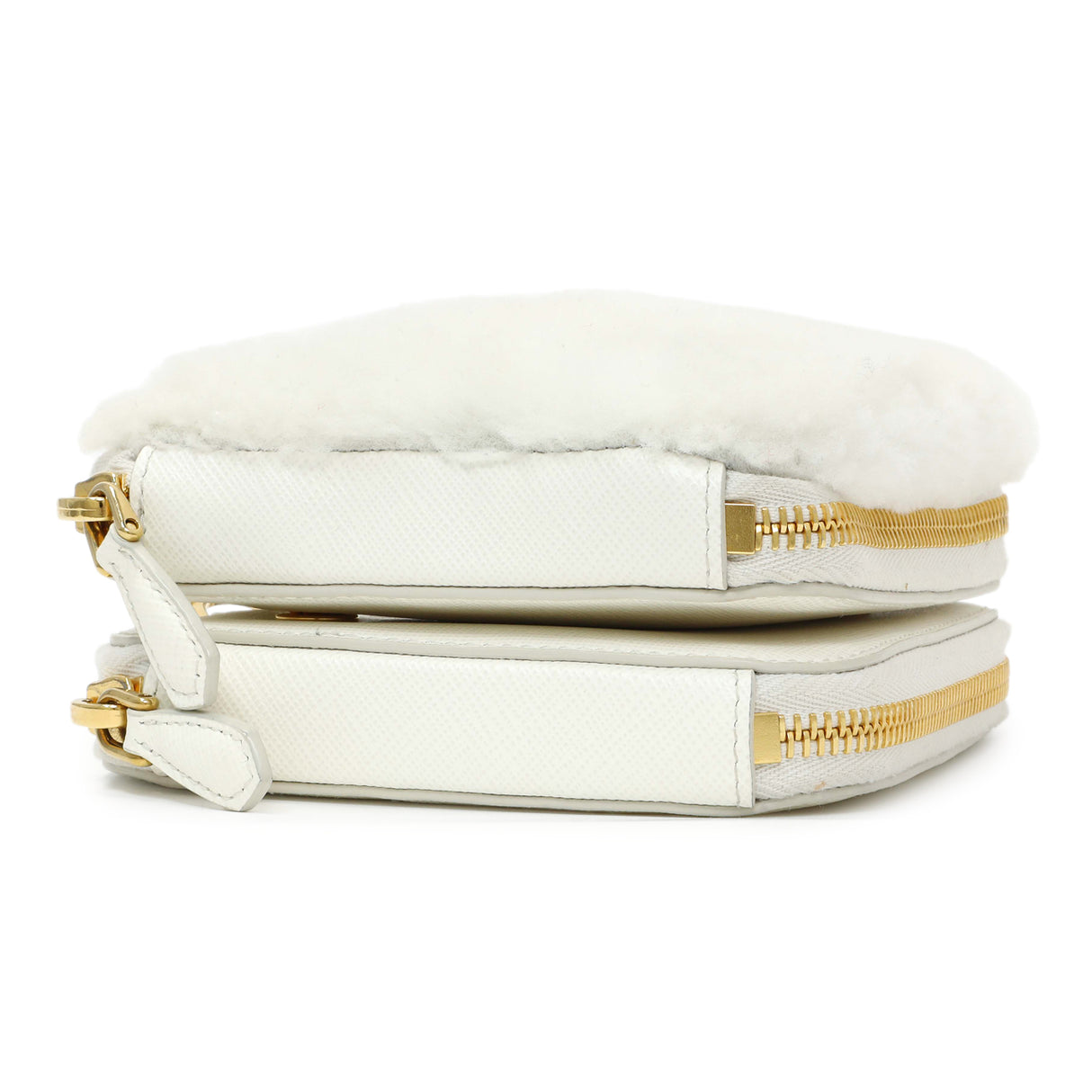 Prada White Shearling Mini Triangle Crossbody Pouch Handbags Prada