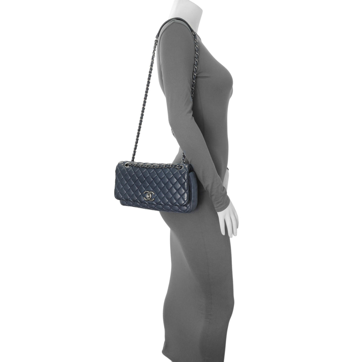 Chanel Blue Iridescent Calfskin Bubble Flap Handbags Chanel