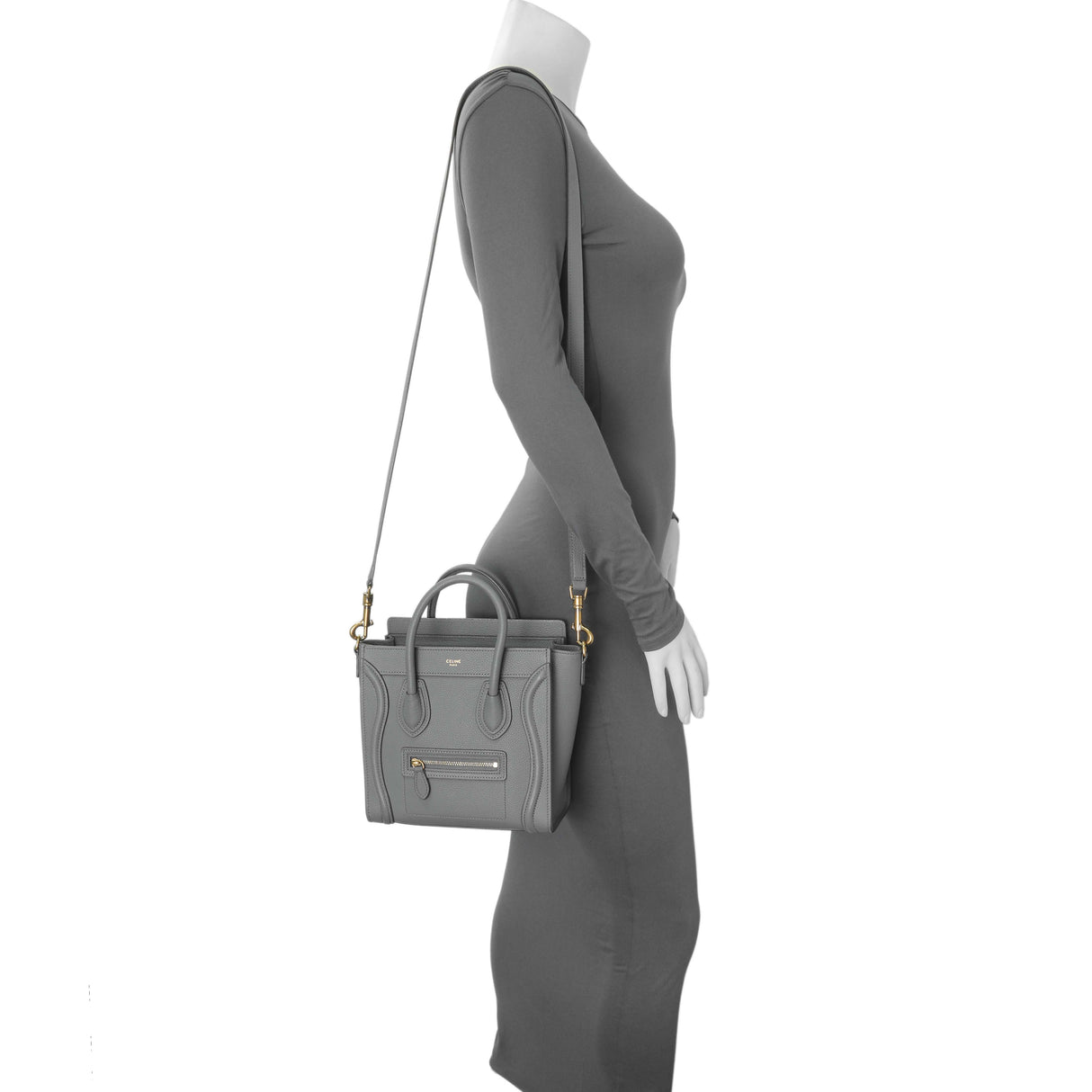 Celine Kohl Drummed Calfskin Nano Luggage Handbags Celine