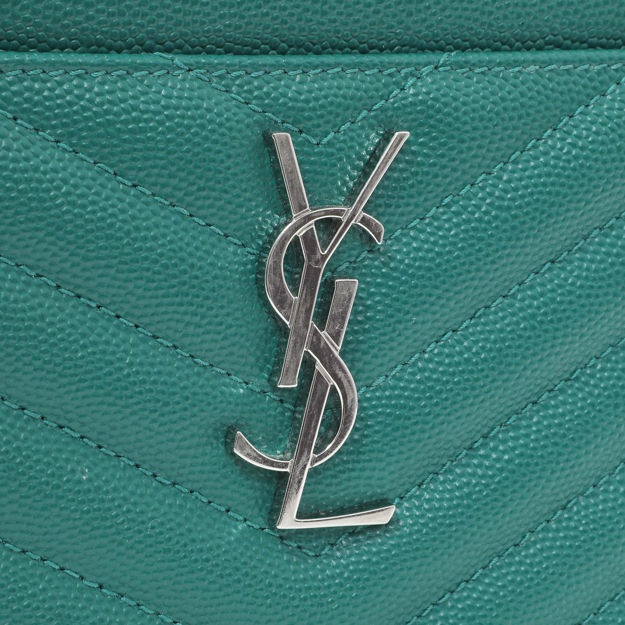 Saint Laurent Teal Grain De Poudre Chevron Monogram Bill Pouch Accessories Saint Laurent