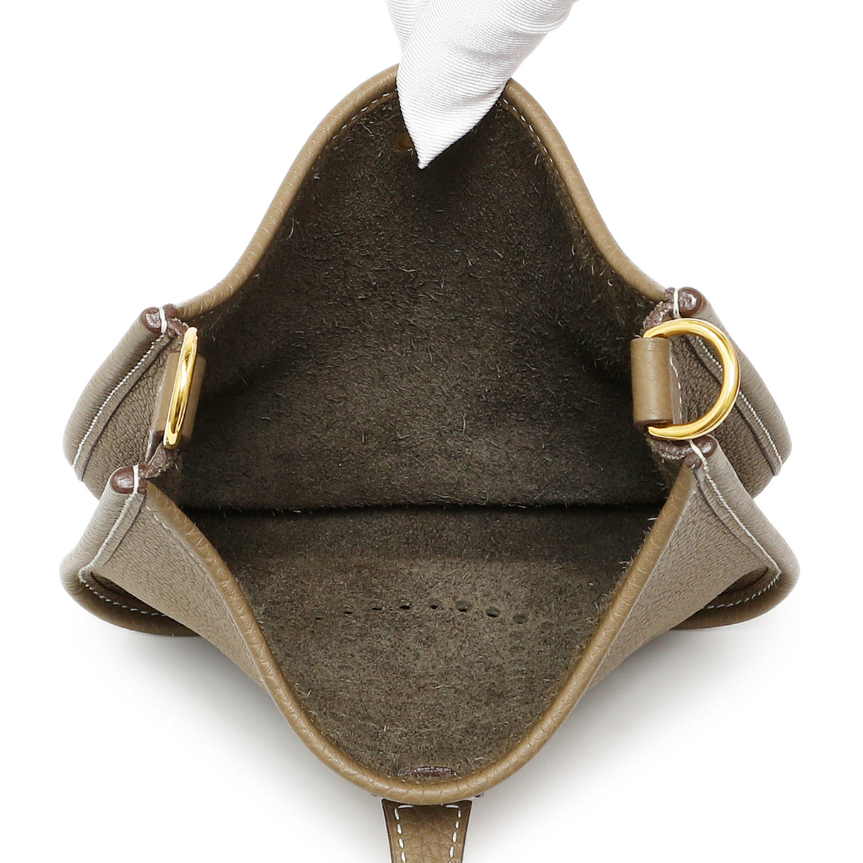 Hermes Etoupe Bleu Indigo Clemence Evelyne TPM Handbags Hermes