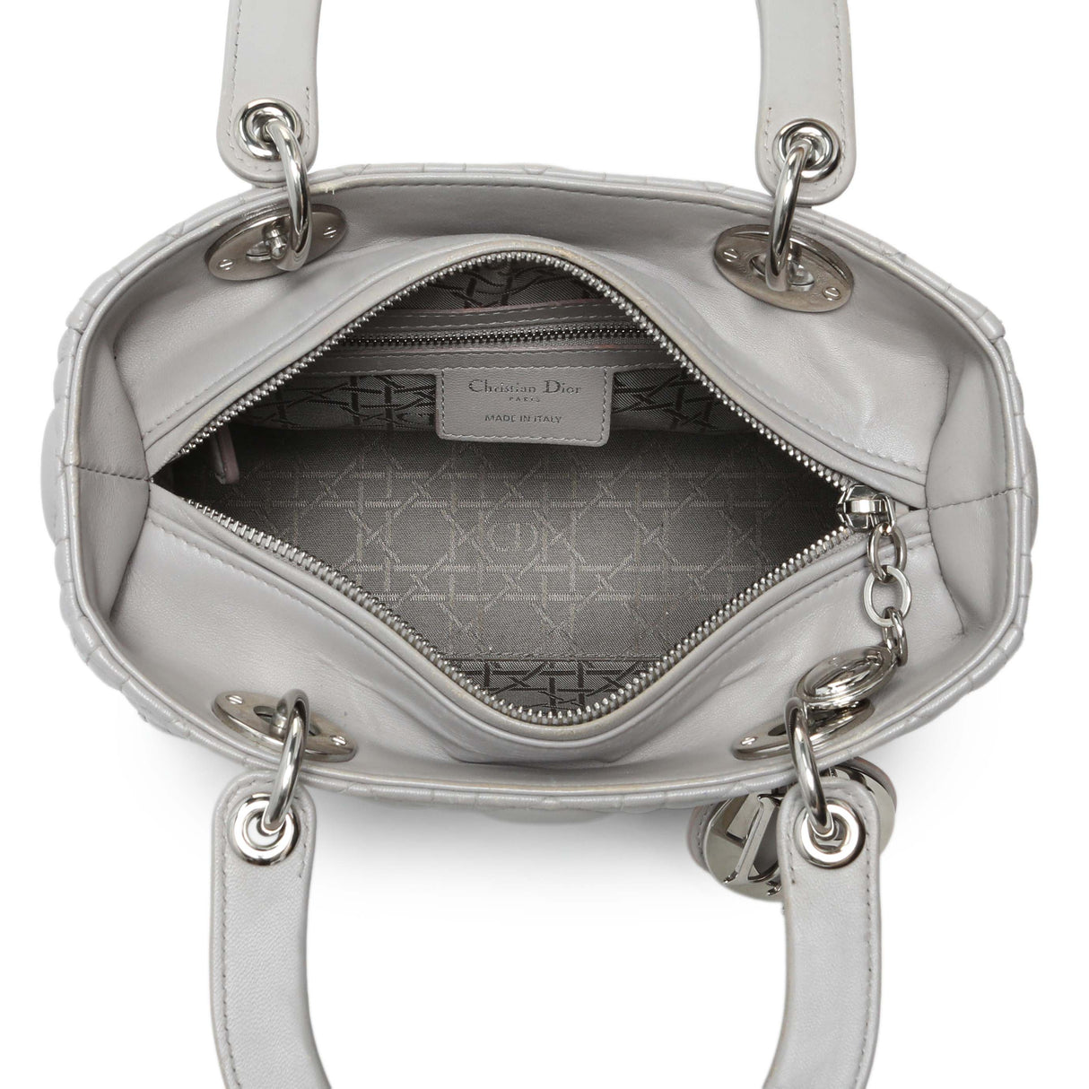 Christian Dior Grey Lambskin Cannage Medium Lady Dior Handbags Christian Dior