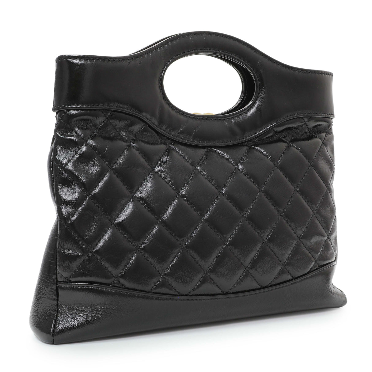Chanel Black Shiny Crumpled Calfskin Quilted Mini 31 Shopping Bag Handbags Chanel