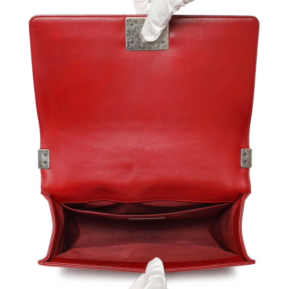 Chanel Red Quilted Calfskin Medium Boy Flap Handbags Chanel