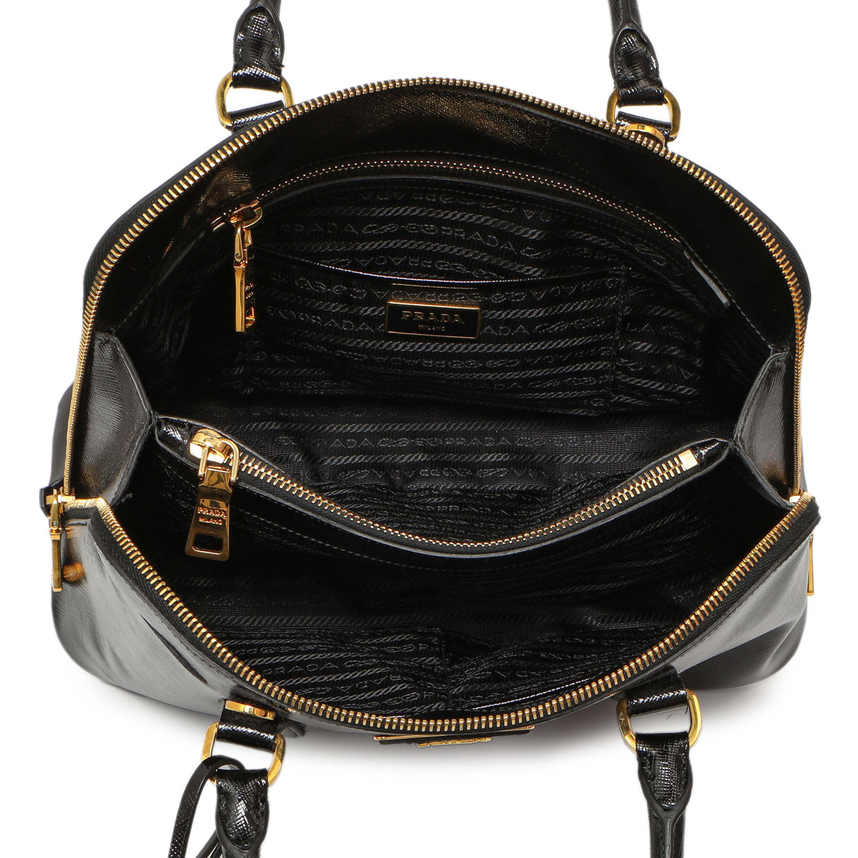 Prada Black Saffiano Vernice Promenade Tote Handbags Prada