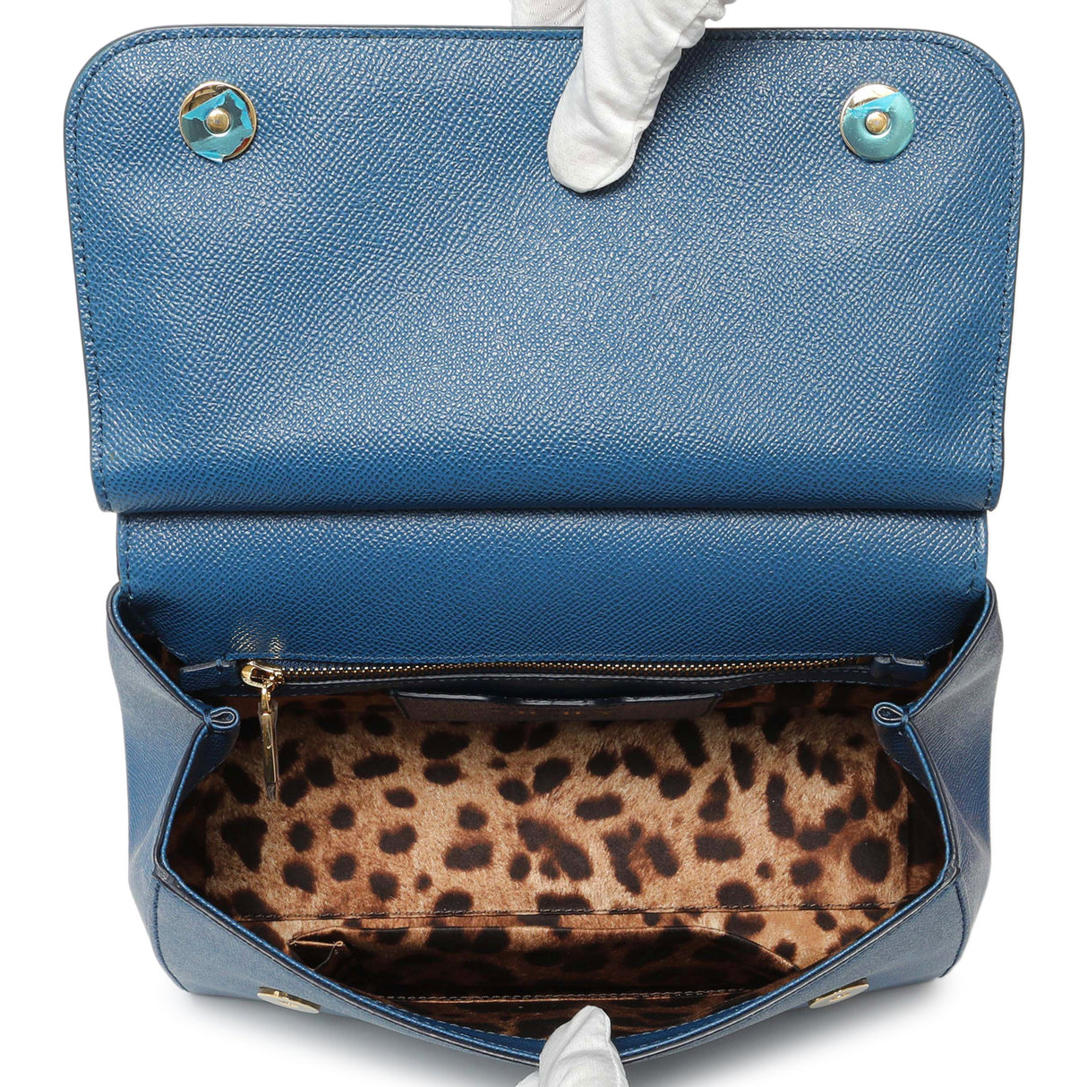 Dolce & Gabbana Blue Grained Calfskin Medium Miss Sicily Satchel Handbags Dolce & Gabbana