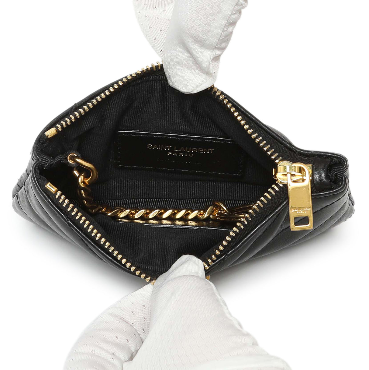 Saint Laurent Black Calfskin Matelasse Monogram Key Pouch Accessories Saint Laurent