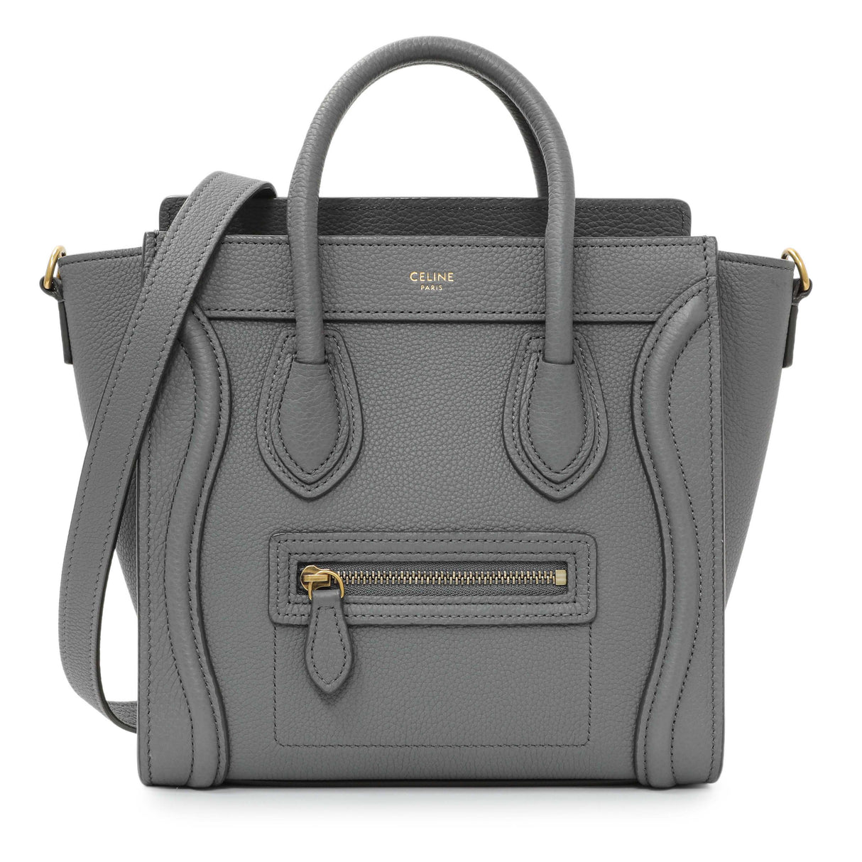 Celine Kohl Drummed Calfskin Nano Luggage Handbags Celine