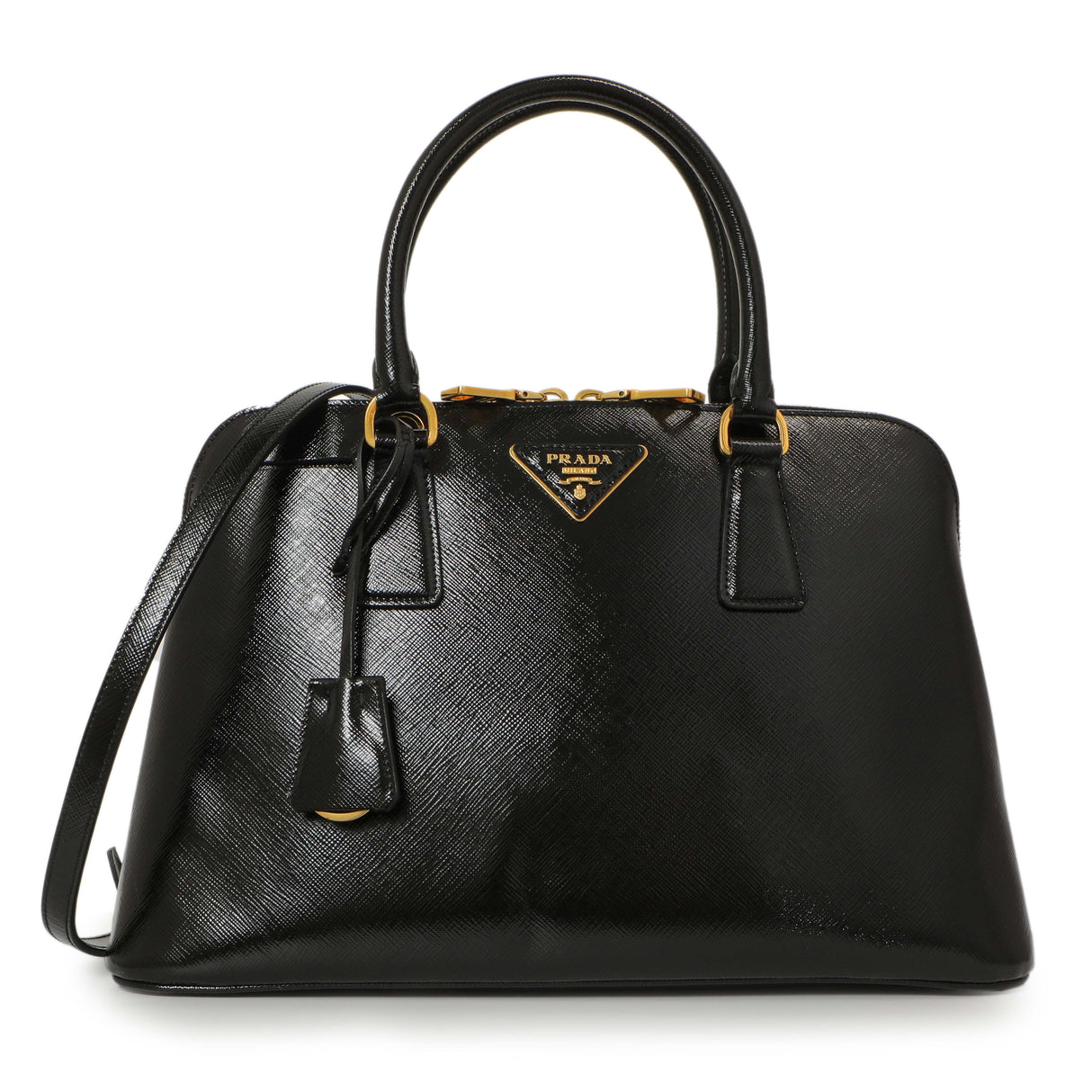 Prada Black Saffiano Vernice Promenade Tote Handbags Prada