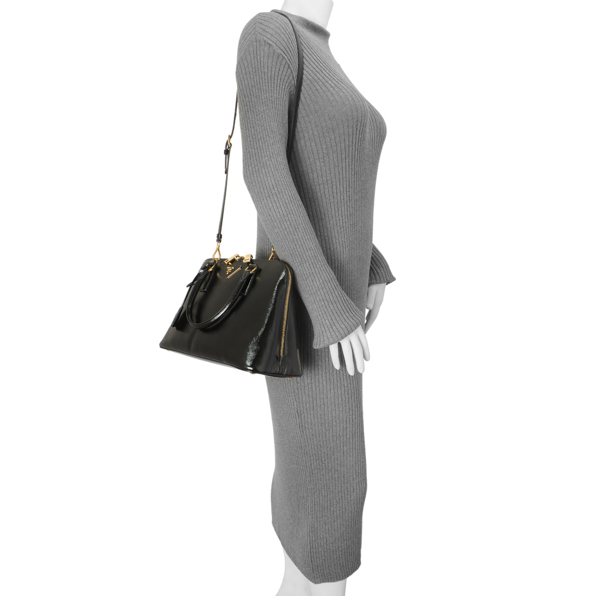 Prada Black Saffiano Vernice Promenade Tote Handbags Prada