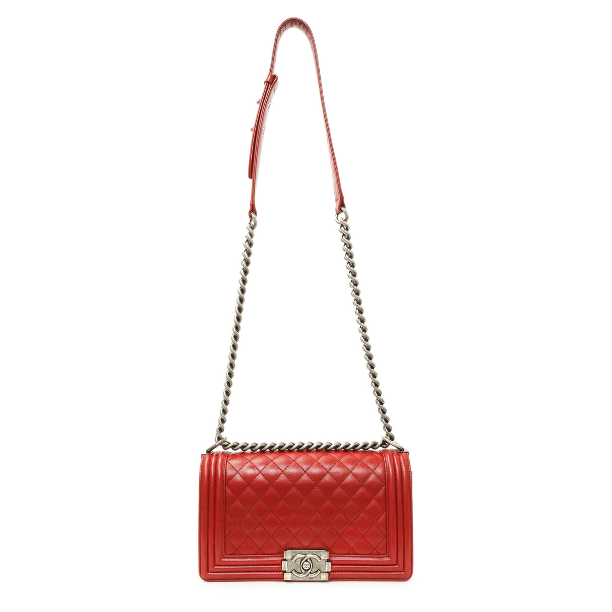 Chanel Red Quilted Calfskin Medium Boy Flap Handbags Chanel