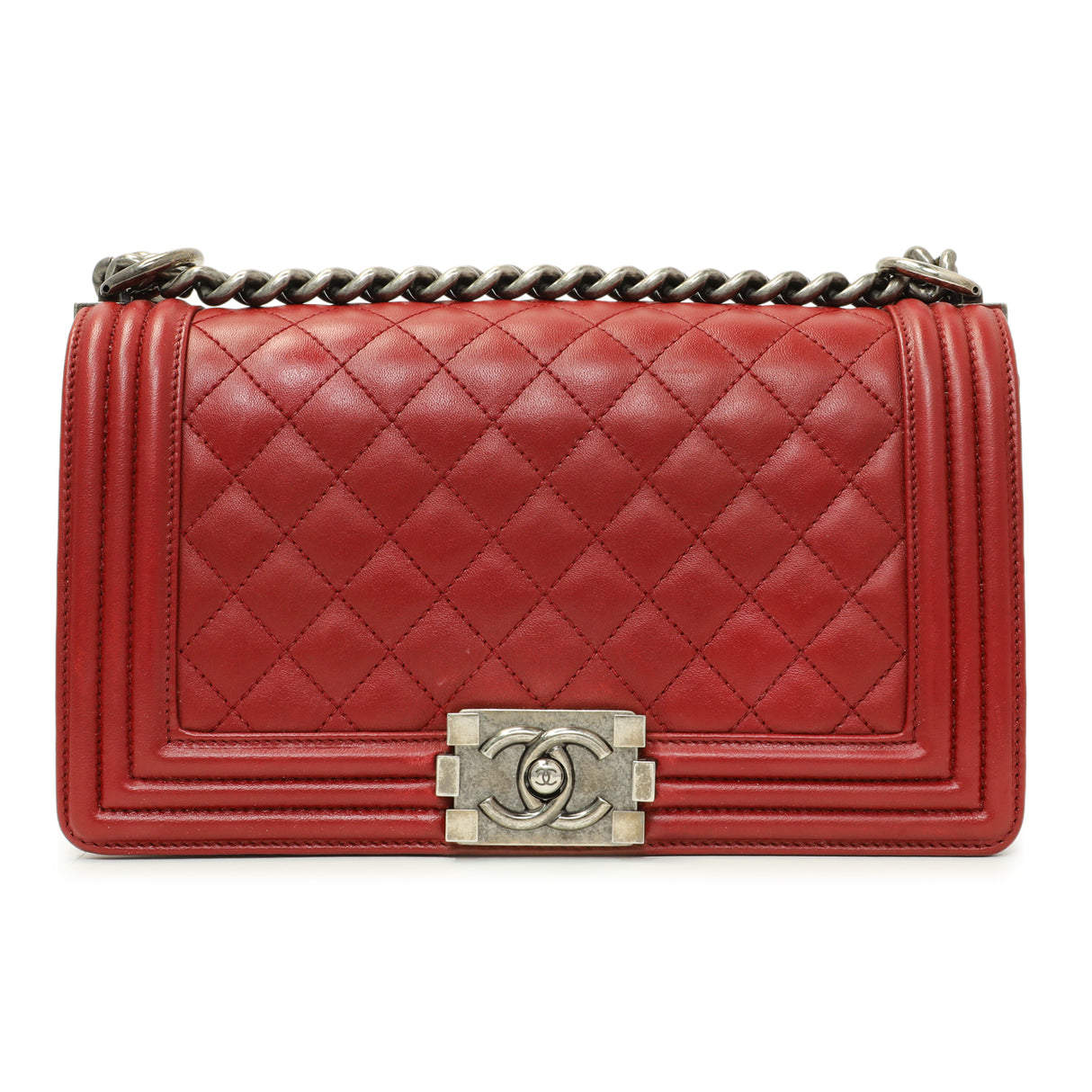 Chanel Red Quilted Calfskin Medium Boy Flap Handbags Chanel