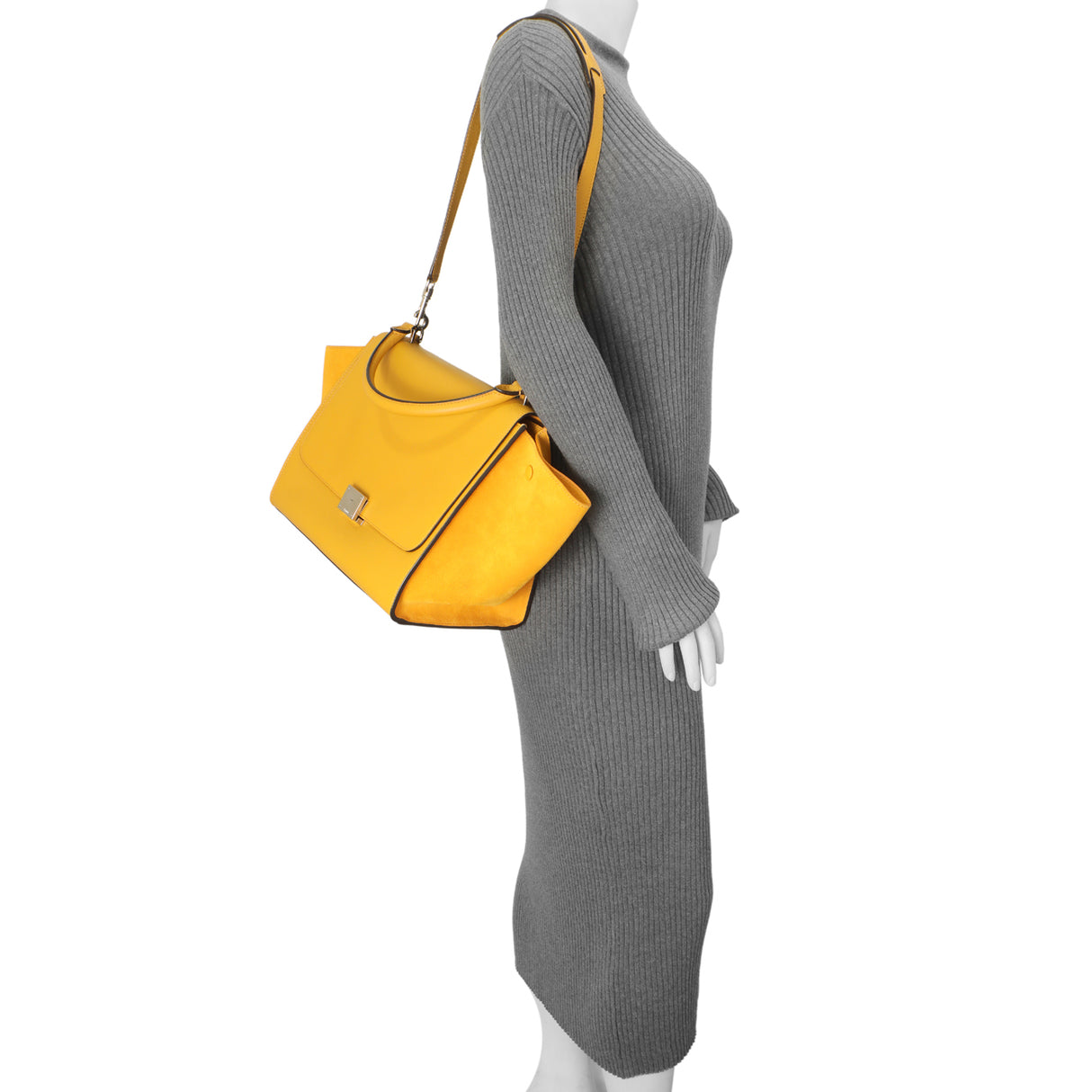Celine Yellow Drummed Calfskin Suede Medium Trapeze Handbags Celine