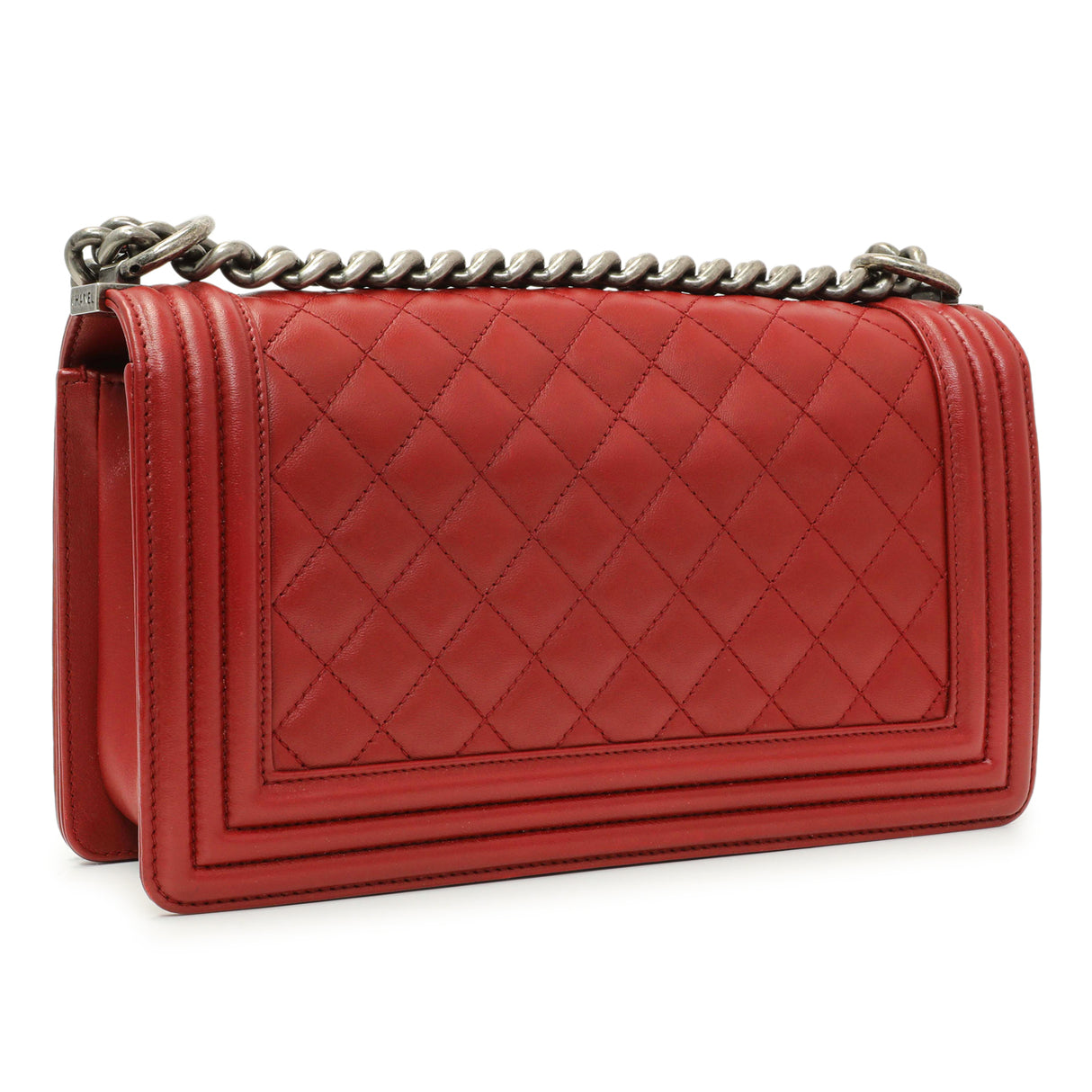 Chanel Red Quilted Calfskin Medium Boy Flap Handbags Chanel