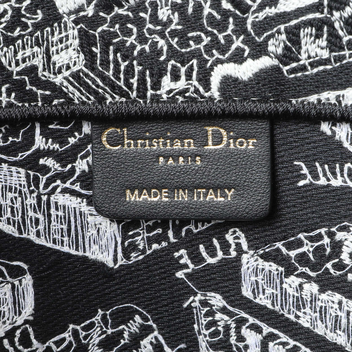 Christian Dior Black White Canvas Embroidered Plan De Paris Medium Book Tote Handbags Christian Dior