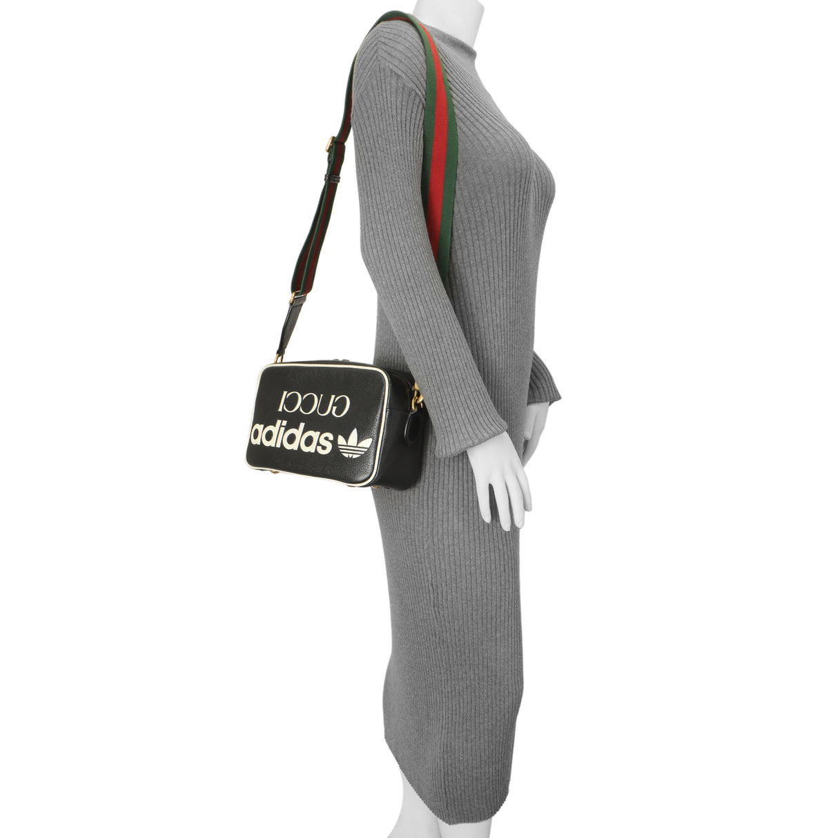 Gucci X Adidas Textured Dollar Calfskin Web Trefoil Logo Small Messenger Bag Handbags Gucci