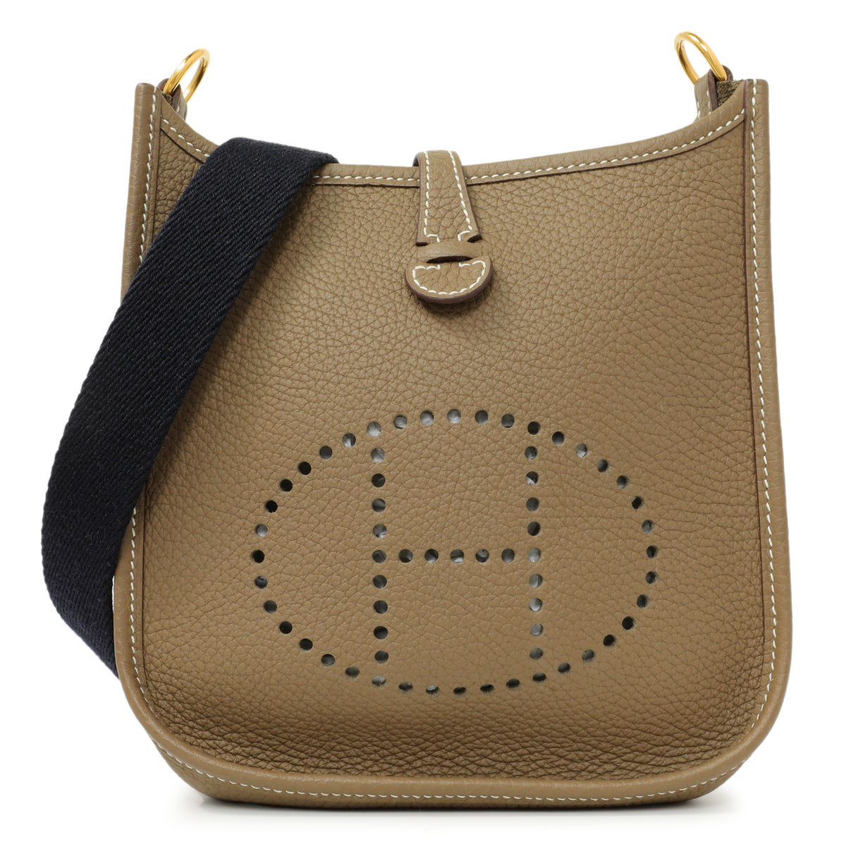 Hermes Etoupe Bleu Indigo Clemence Evelyne TPM Handbags Hermes