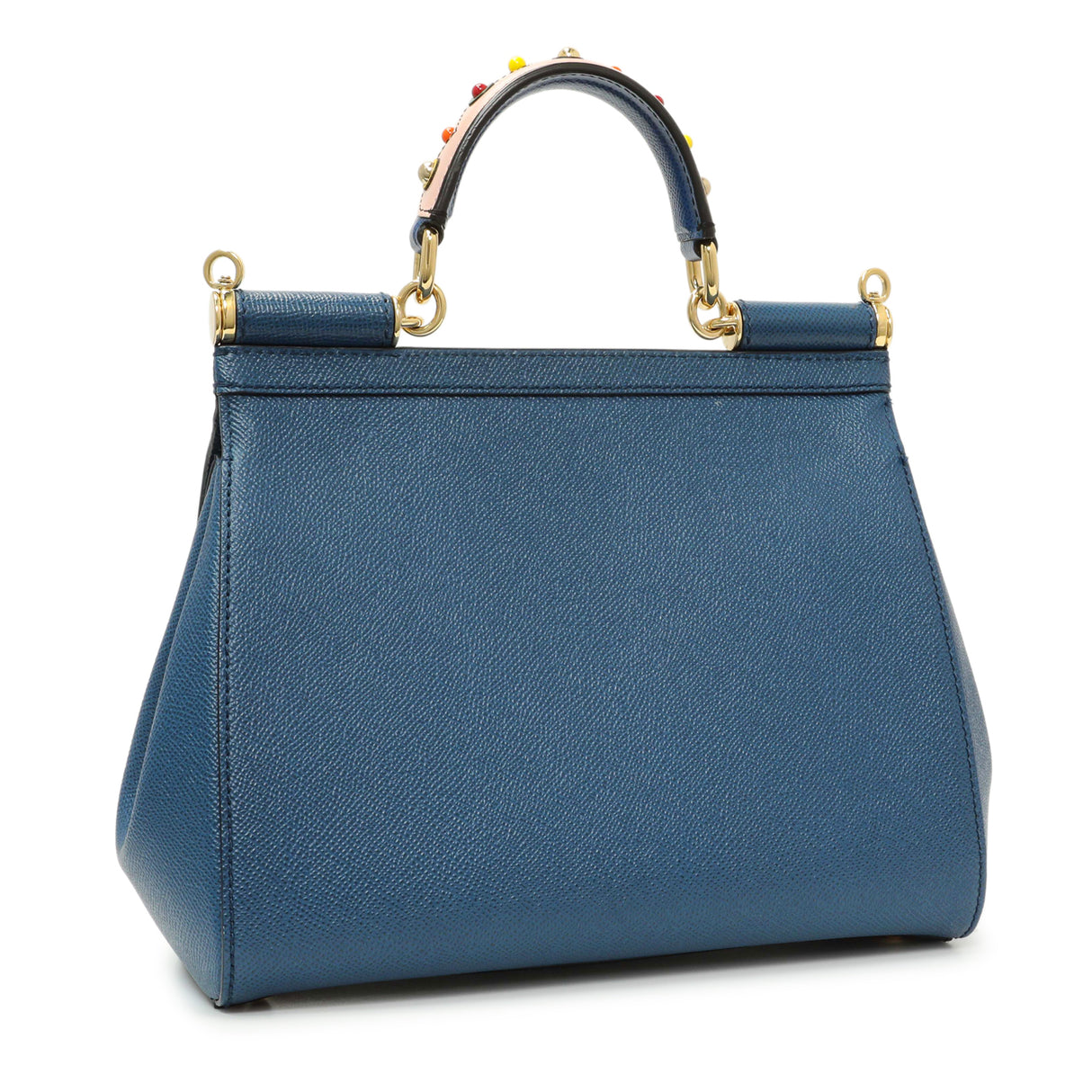 Dolce & Gabbana Blue Grained Calfskin Medium Miss Sicily Satchel Handbags Dolce & Gabbana