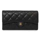 Chanel Black Quilted Caviar Large Gusset Flap Wallet