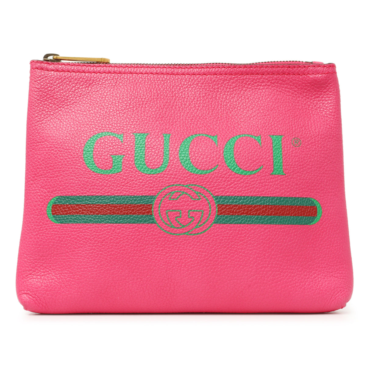 Gucci Pink Pebbled Calfskin Logo Portfolio Clutch Handbags Gucci