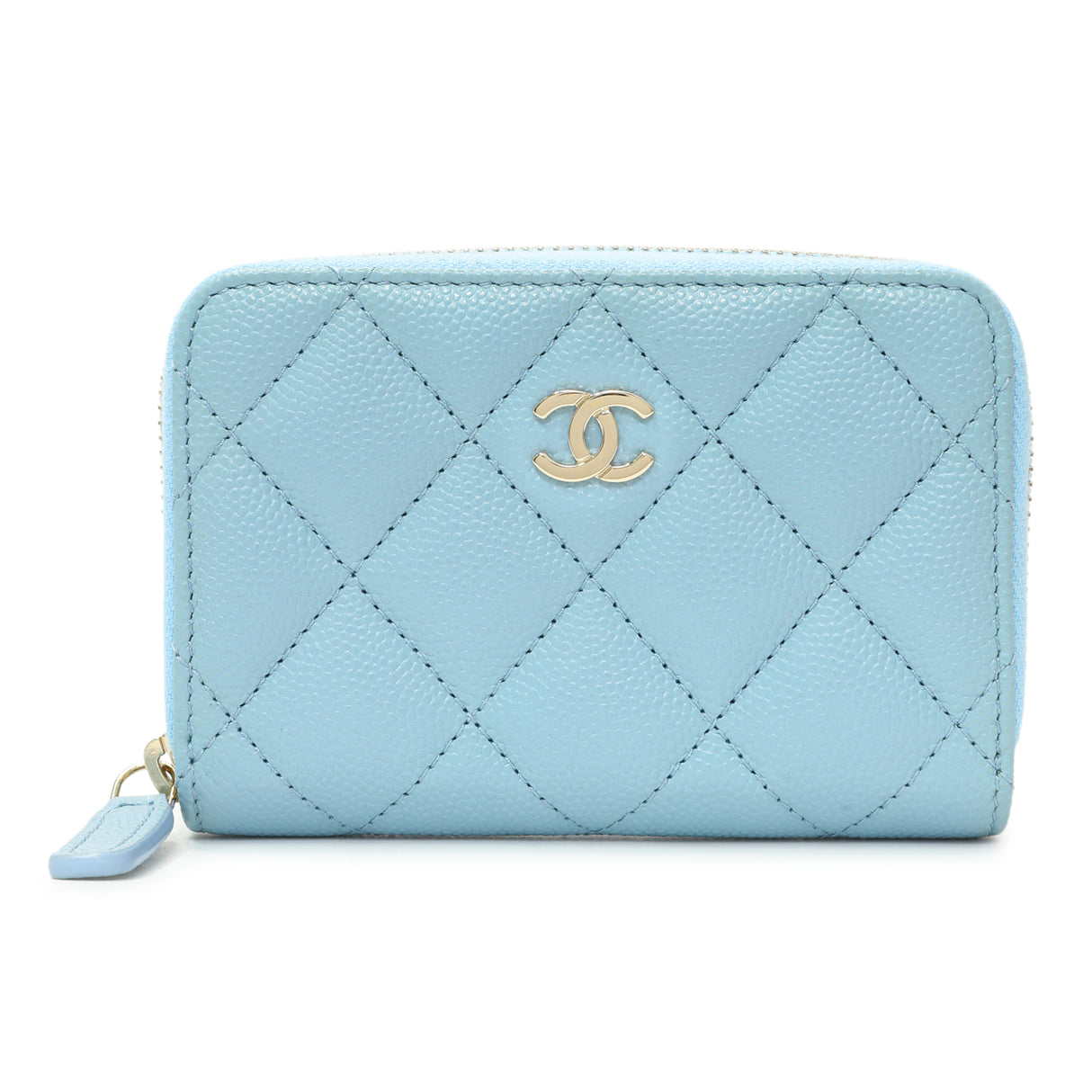 Chanel Blue Quilted Caviar Zip Coin Purse Accessories Chanel
