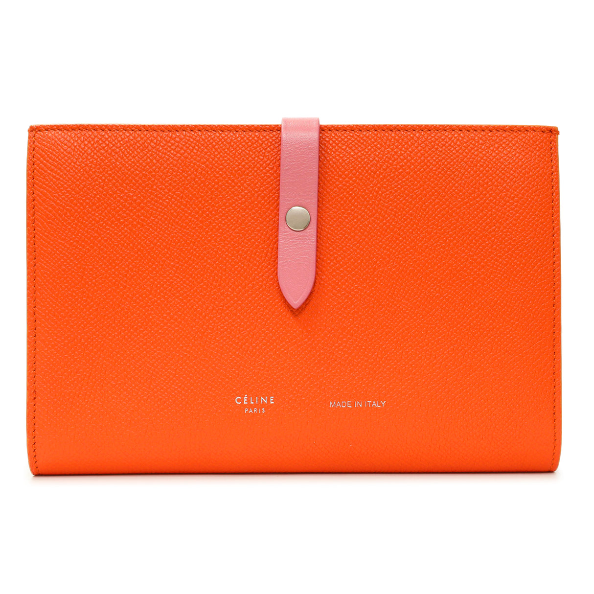 Celine Orange Grained Calfskin Large Multifunction Strap Wallet Accessories Celine