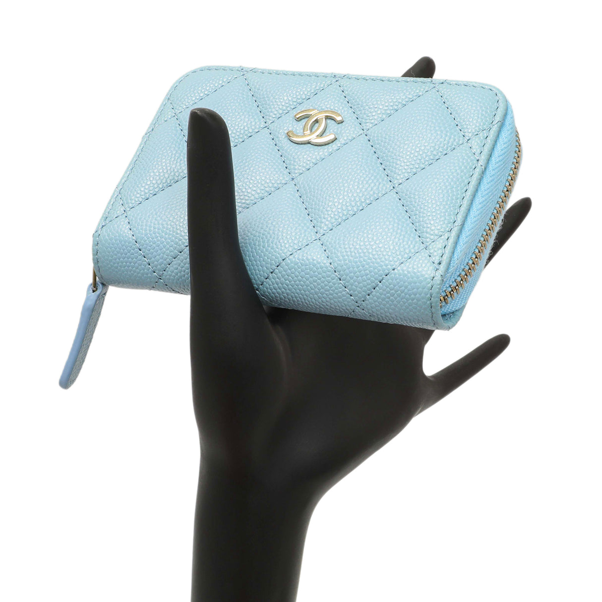 Chanel Blue Quilted Caviar Zip Coin Purse Accessories Chanel