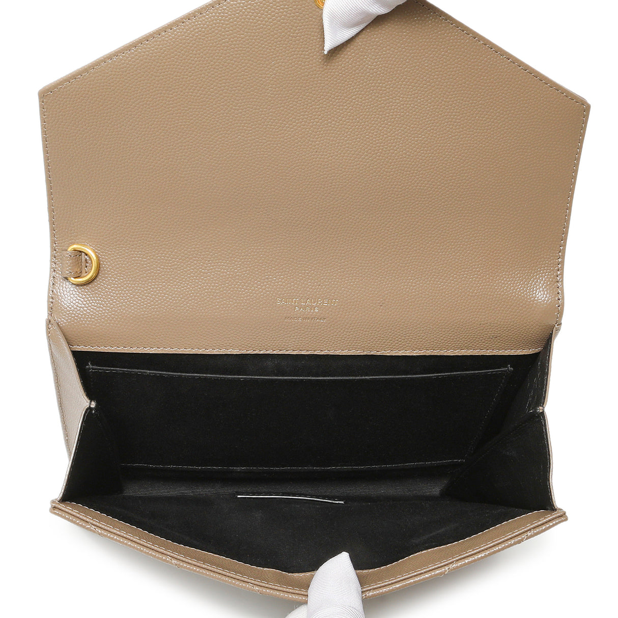 Saint Laurent Dark Beige Grain De Poudre Matelasse Chevron Monogram Cassandre Flap Pouch Handbags Saint Laurent