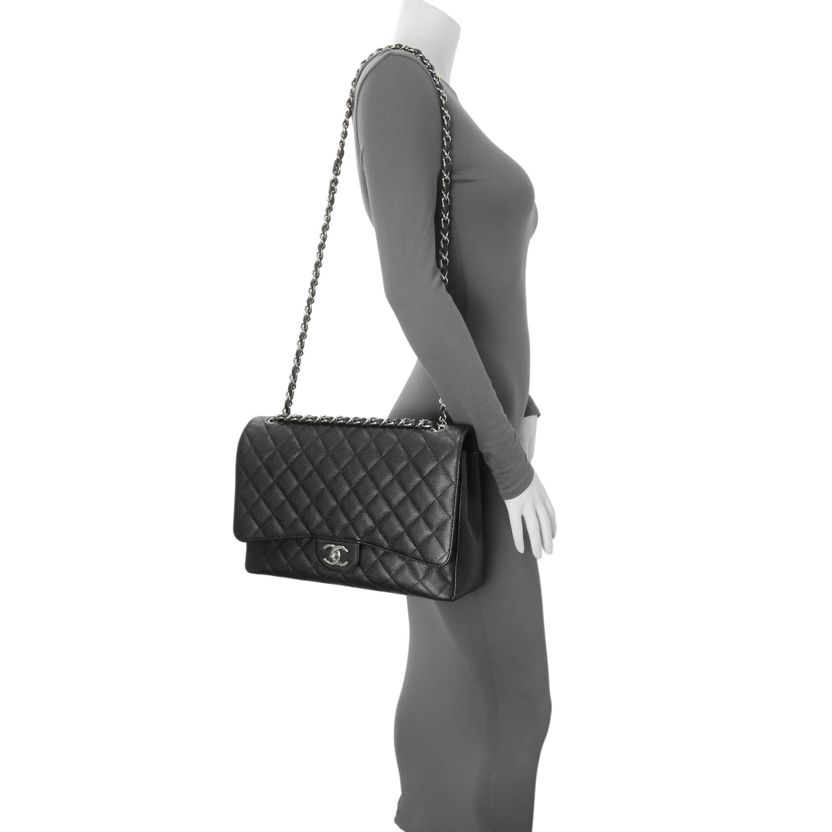 Chanel Black Quilted Caviar Maxi Double Flap Handbags Chanel