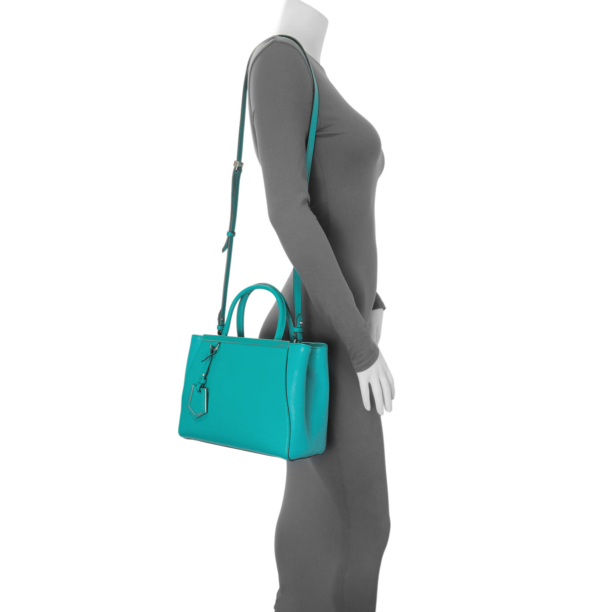 Fendi Teal Vitello Elite Petite 2Jours Tote Handbags Fendi